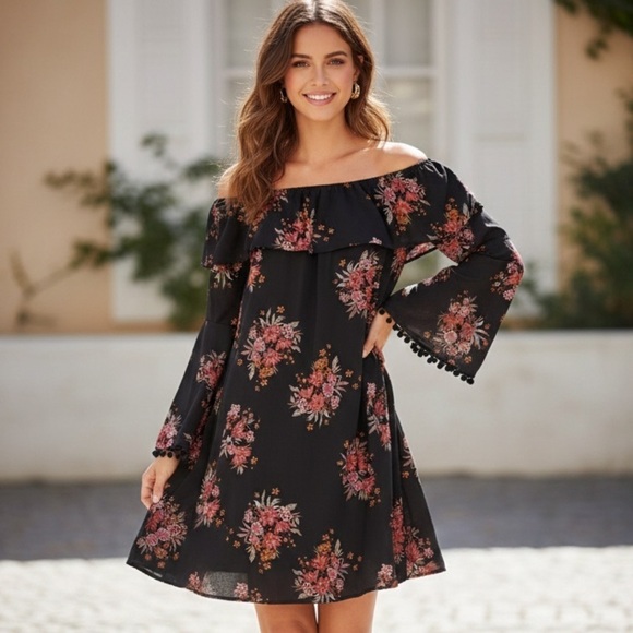 Design Lab Lord & Taylor Dresses & Skirts - Design Lab Boho Floral Off-the-Shoulder Bell Sleeves Flowy Dress